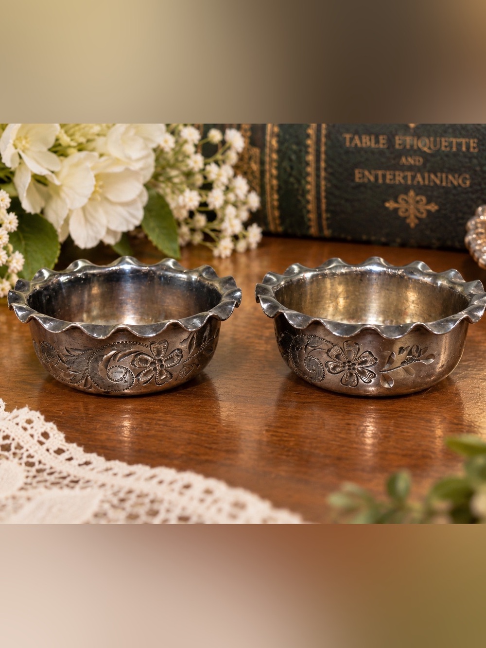 Antique Meriden Britannia Co. No. 155 Quadruple Silverplate Salt Cellars – Pair